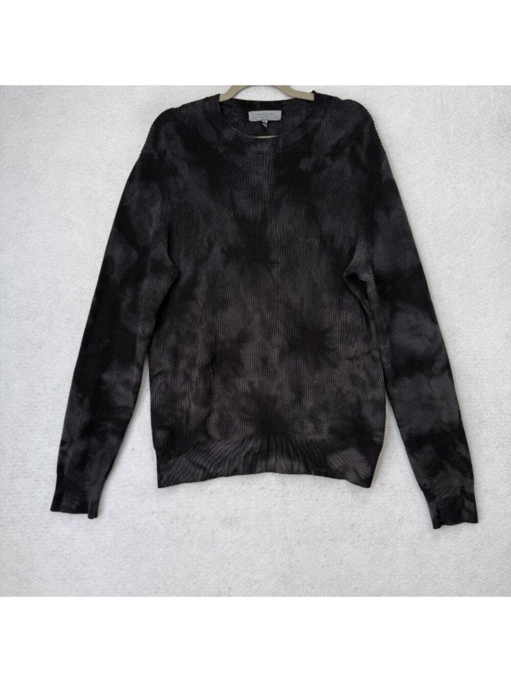 Rag & Bone Sweater Mens Medium Black Cotton Thermal Tie Dye Crewneck Pullover